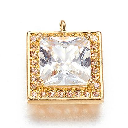 Brass Micro Pave Cubic Zirconia Charms, Square