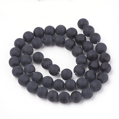 Obsidienne naturelle perles brins, givré, ronde