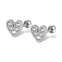 Cubic Zirconia Heart Stud Earrings for Women, Rhodium Plated 925 Sterling Silver Jewelry