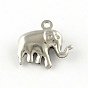 Éléphant 201 pendentifs de charme en acier inoxydable, surface lisse, creux, creux, 14.5x15x5mm, Trou: 1.5mm