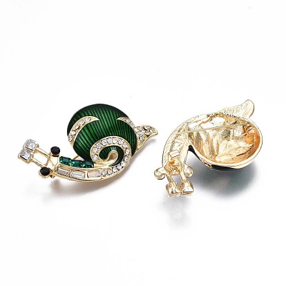 Snail Enamel Pin with Rhinestone, 3D Animal Alloy Brooch for Backpack Clothes, Nickel Free & Lead Free, Light Golden