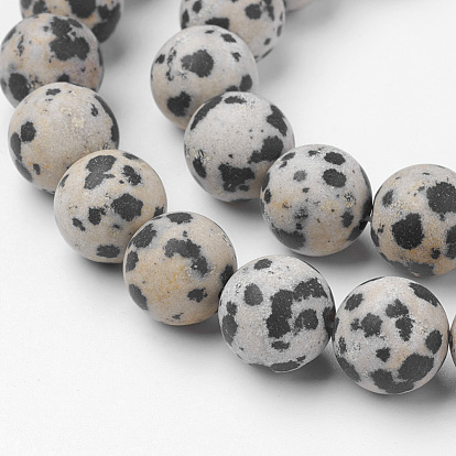 Natural Dalmatian Jasper Bead Strands, Round, Frosted