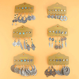 Комплект сверкающих серег-пусетов с бирюзой и бриллиантами для модных женщин