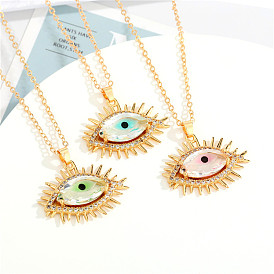 Colorful Geometric Pendant Necklace with Eye and Eyelash Diamond Inlay