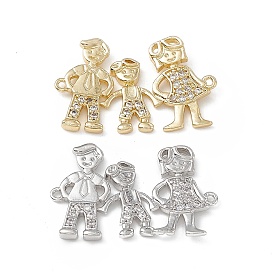 Brass Micro Pave Clear Cubic Zirconia Connector Charms, Family Links