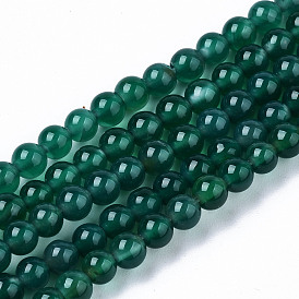 Natural Green Onyx Agate Beads Strands,  Dyed, Round
