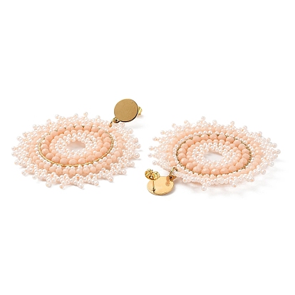Boucles d'oreilles pendantes en verre tissé et perles de laiton avec placage sous vide 304 épingles en acier inoxydable