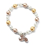 Synthetic Hematite & Glass Pearl Round Beaded Stretch Bracelet with Alloy Enamel Squirrel Charm