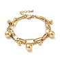 Round Ball Charm Multi-strand Bracelet, Vacuum Plating 304 Stainless Steel Double Layered Chains Bracelet for Women