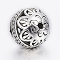 Tibetan Style Alloy Beads, Hollow Round with Flower