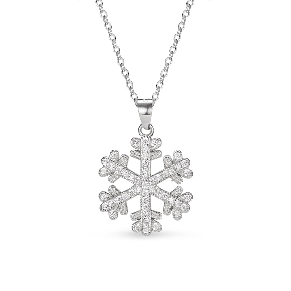 SHEGRACE Elegant Fashion 925 Sterling Silver Pendant Necklace, with Micro Pave AAA Cubic Zirconia Snowflake Pendant, 15.7 inch