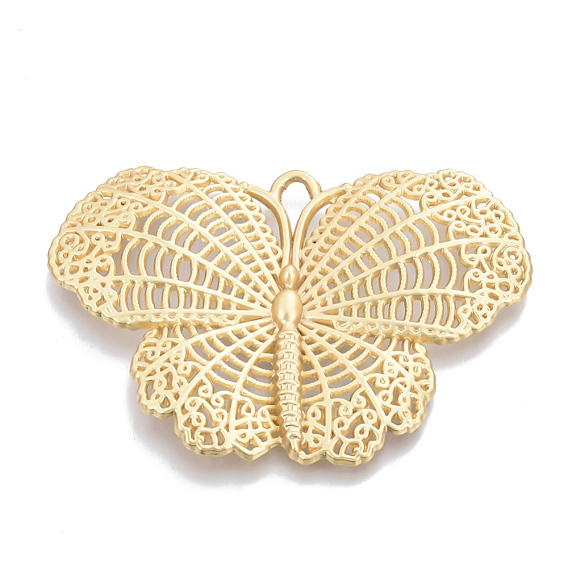 Alloy Big Pendants, Cadmium Free & Lead Free, Matte Style, Butterfly, Real 14K Gold Plated