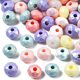 Perles acryliques laquées, de Style caoutchouté, facette, rondelle