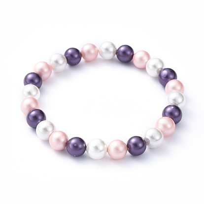 Shell Pearl Beads Stretch Bracelets, Colorful