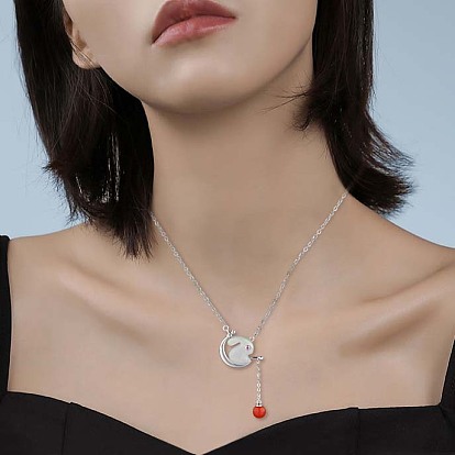 Lapin en jade blanc hetian naturel avec collier pendentif pompon lanterne, 925 bijoux en argent sterling pour femmes