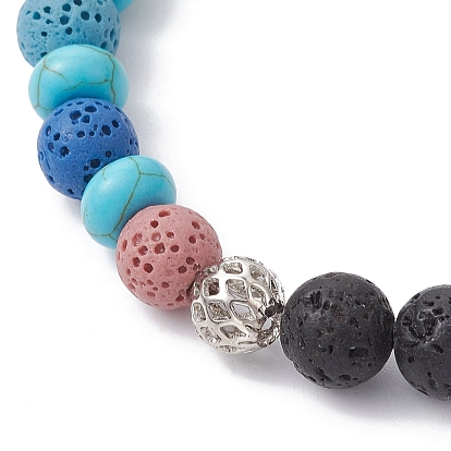 Эластичные браслеты из натурального лавового камня и синтетической бирюзы, расшитые бисером, круглый браслет с полым шаром и древом жизни для женщин