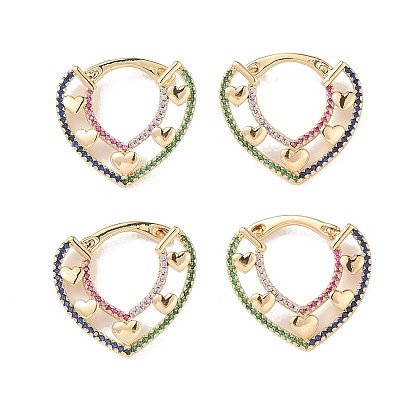 Aretes de aro con corazón y circonitas cúbicas, joyas de latón chapado en oro real 16k para mujer
