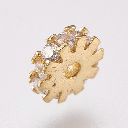 Brass Micro Pave Cubic Zirconia Beads, Gear