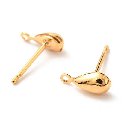 Brass Stud Earring Findings, with Loop, Long-Lasting Plated, Teardrop