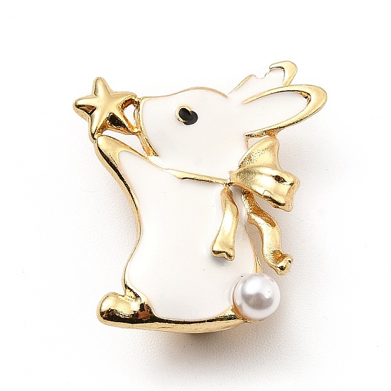 Rabbit with ABS Pearl Beaded Enamel Pin, Golden Alloy Animal Brooch for Backpack Clothes, Cadmium Free & Lead Free