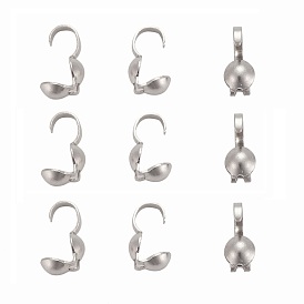 201 Stainless Steel Bead Tips, Calotte Ends, Clamshell Knot Cover, 8.5x4mm