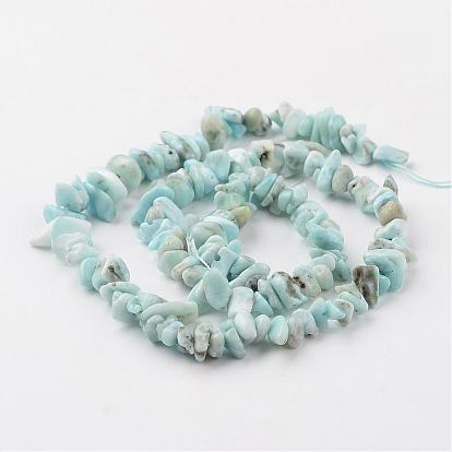 Chip Natural Larimar Bead Strands, Grade A+, 10~13x5~7x2~3mm, Hole: 1mm, about 15.7 inch