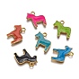 Émail d'alliage pendentifs cheval animal, métal couleur or, 19x17x2mm, Trou: 1mm