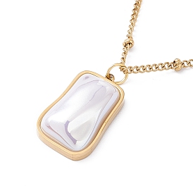 Collier pendentif rectangle de perles en plastique avec chaînes satellites, placage ionique (ip) 304 bijoux en acier inoxydable pour femmes