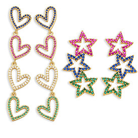 Colorful Zircon Heart Star Tassel Earrings with Unique Design Sense
