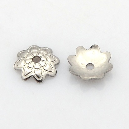 8 304 -petal acier inoxydable bouchons fleurs de perles, 7x1.5mm, Trou: 1mm