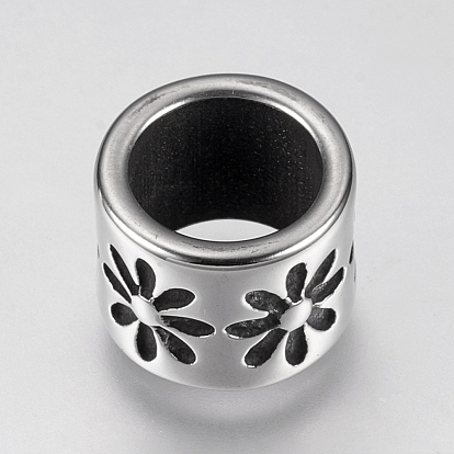 304 Stainless Steel Beads, Column with Flower
