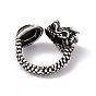 Tête de dragon bagues de manchette en pierres précieuses naturelles, anneaux ouverts en laiton argenté antique pour femmes