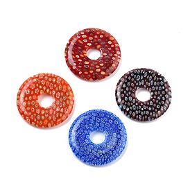 Handmade Millefiori Glass Beads, Donut/Pi Disc