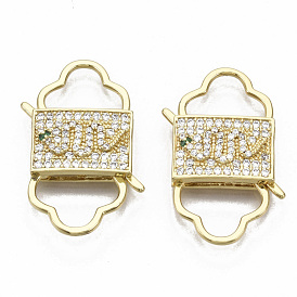 Brass Micro Pave Cubic Zirconia Clasps, Nickel Free, Rectangle with Snake