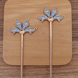 Flower Alloy Enamel Hair Sticks Findiong, Bead Setting, with Loops