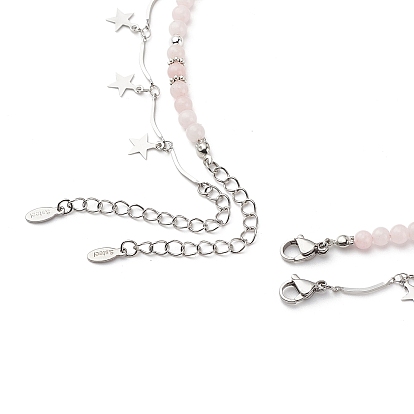 2 шт. 2 набор ожерелий с подвесками в виде луны и звезды из сплава, Женские ожерелья из натурального розового опала и синтетического гематита с бусинами