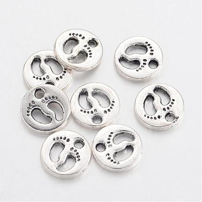 Tibetan Style Zinc Alloy Pendants, Flat Round with Foot, Lead Free & Cadmium Free, 11x2mm, Hole: 2mm, about 625pcs/500g