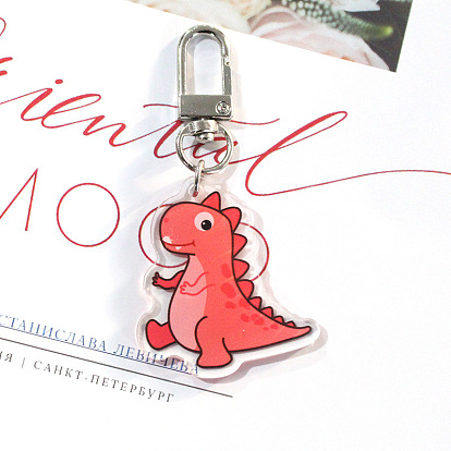 Cute Acrylic Dinosaur Pendant Keychain, with Metal Clasps, for Car Key Bag Gift Keyring