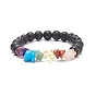 Natural & Synthetic Mixed Stone Chips Stretch Bracelets, Natural Lava Rock Round Beaded Bracelet for Women