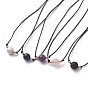 Gemstone Beaded Necklaces, with Waxed Cotton Cords, Brass Round Beads and 304 Stainless Steel Lobster Claw Clasps, Golden