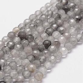 Chapelets de  perles quartz nuage naturelles, facette, ronde