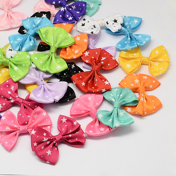 Handmade Woven Costume Accessories, Star Printed Grosgrain Bowknot, 56x43x8mm, about 200pcs/bag