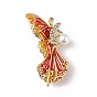 Pasador de esmalte de hada mariposa con diamantes de imitación de cristal, estilo, insignia de aleación de oro claro con perla de plástico para mujer