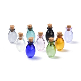 Oval Glass Cork Bottles Ornament, Glass Empty Wishing Bottles, DIY Vials for Pendant Decorations