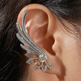 Fashionable Wing Ear Clip Earrings with Rhinestones - European and American Style