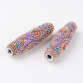 Riz perles faites à la main Indonésie, avec platine plaqué noyaux d'aluminium, 60x16mm, Trou: 4mm