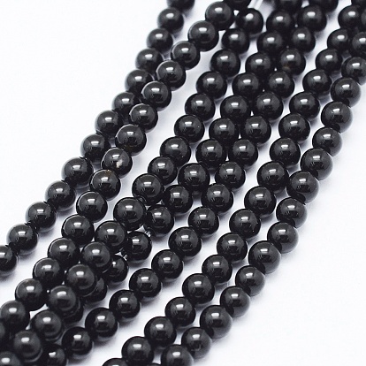 Brins de perles d'onyx noir naturel, teint, ronde