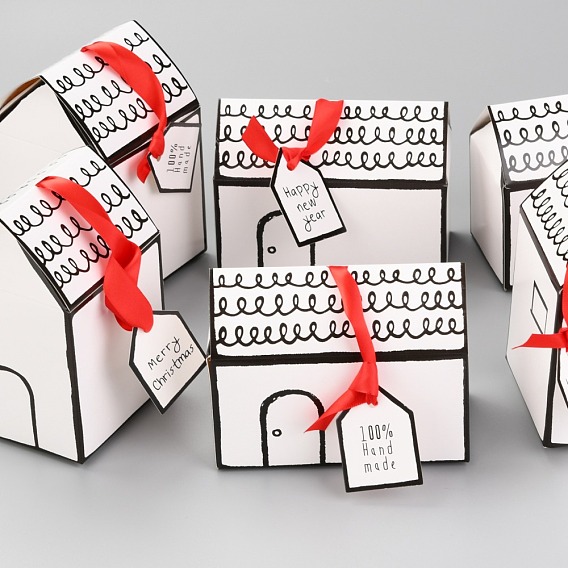 Рождественская тема подарочные сладости бумажные складные коробки, этикетки со словом и лентой, на рождество украсить, форма дома