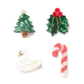 Christmas Cellulose Acetate Alligator Hair Clip, with Alloy Chips, Tree/Holly Leaves/Swan/Candy Cane
