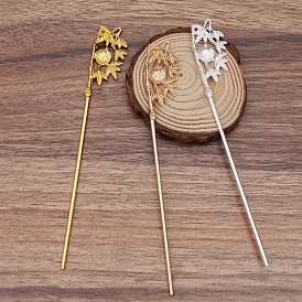 Iron Hair Stick Findings, with Alloy Cabochons Setting, Bamboo